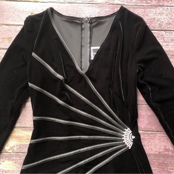 Tadashi Vintage Velvet Long Sleeved Maxi Dress Rhinestone Y2K 90s - Picture 4 of 13